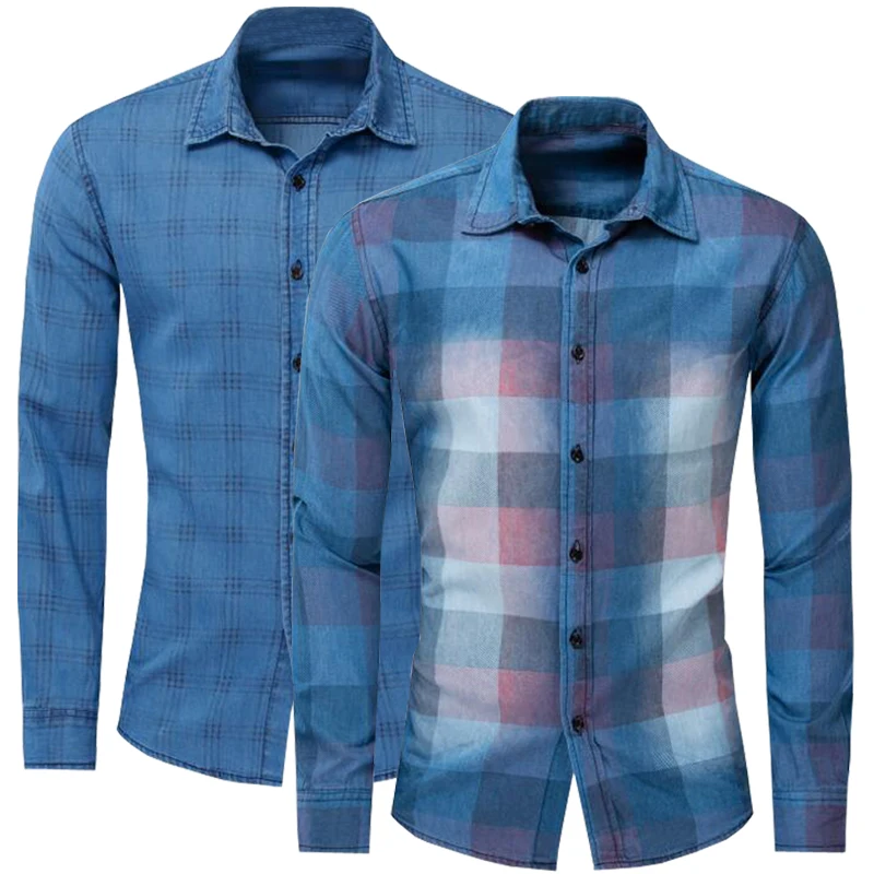 Рубашка мужская с длинным рукавом 100% хлопок повседневная в клетку 2