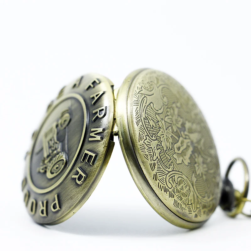 Модные часы с бронзовым изображением трактора кварцевые карманные гордиться