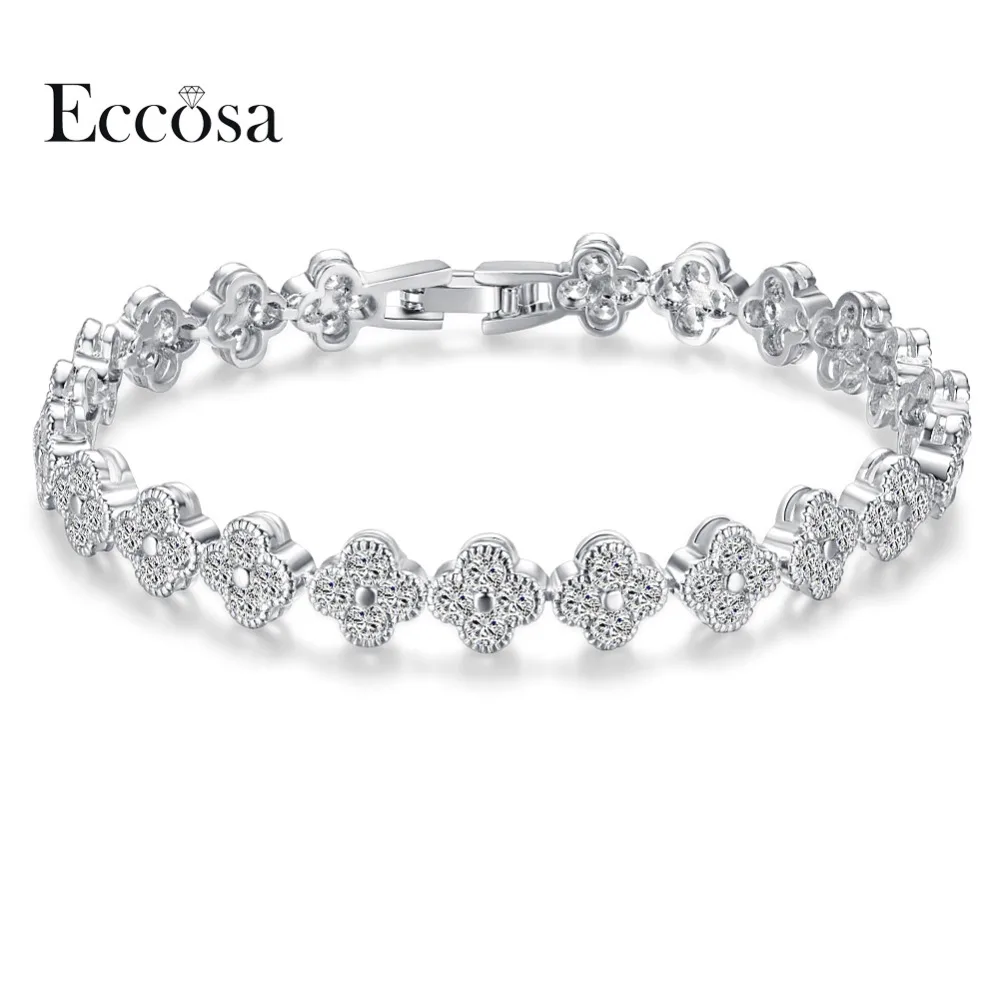 ECCOSA AAA Zircnia браслеты и нежный Четырехлистный Клевер Браслеты для женщин бренд ювелирный браслет