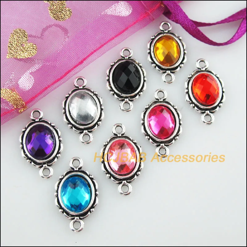 24 новый овальный Акриловые разъемы Смешанные Подвески тибетский серебристый