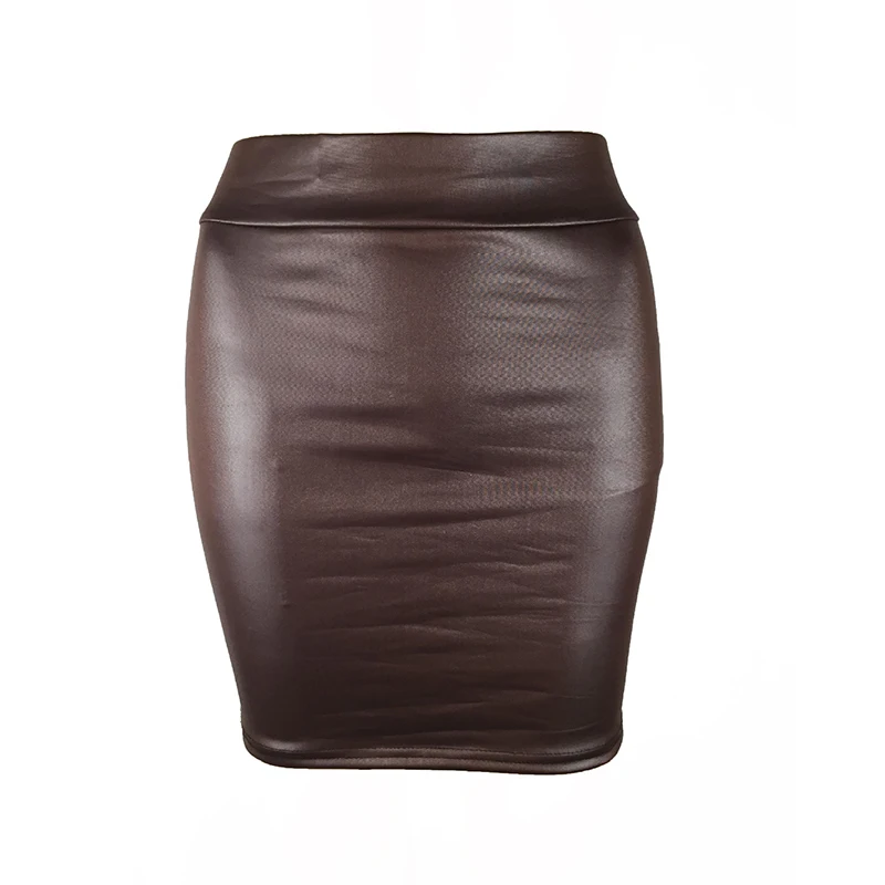 Женская юбка карандаш с высокой талией черная блестящая кожаная облегающая мини