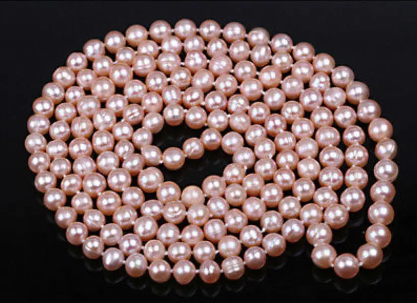 

9-10MM 50" LONG PINK CULTURED FRESHWATER PEARL NECKLACE
