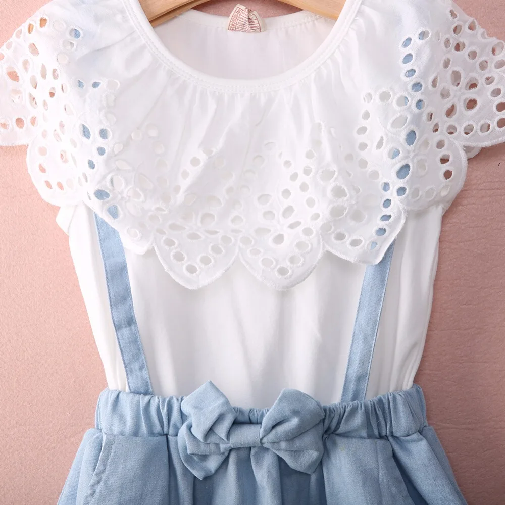 New Fashion Girls cowboy Short sleeve Bow cotton dress baby Summer clothes kids girls Ball Cute 2 3 4 5 6 7 Years | Детская одежда и