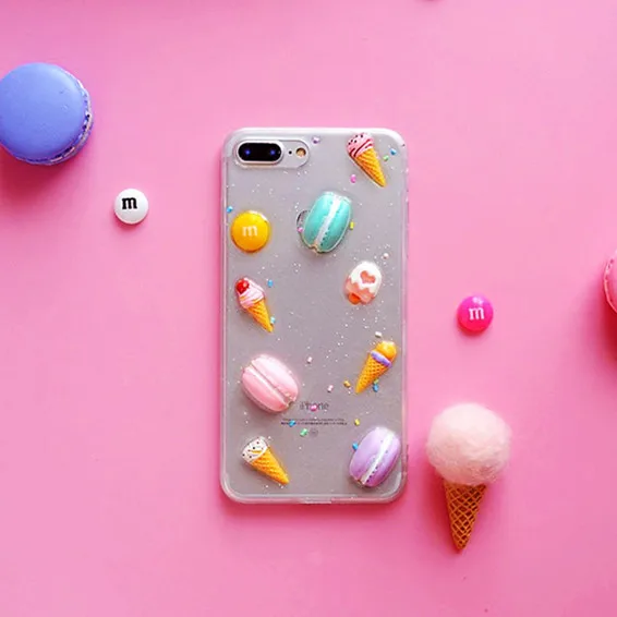 Luxury Glitter Transparent Kawaii Macaroon Phone Case for IPhone X XS MAX XR Cartoon Cover 8 7 6 S 6S Plus Cute Cases |