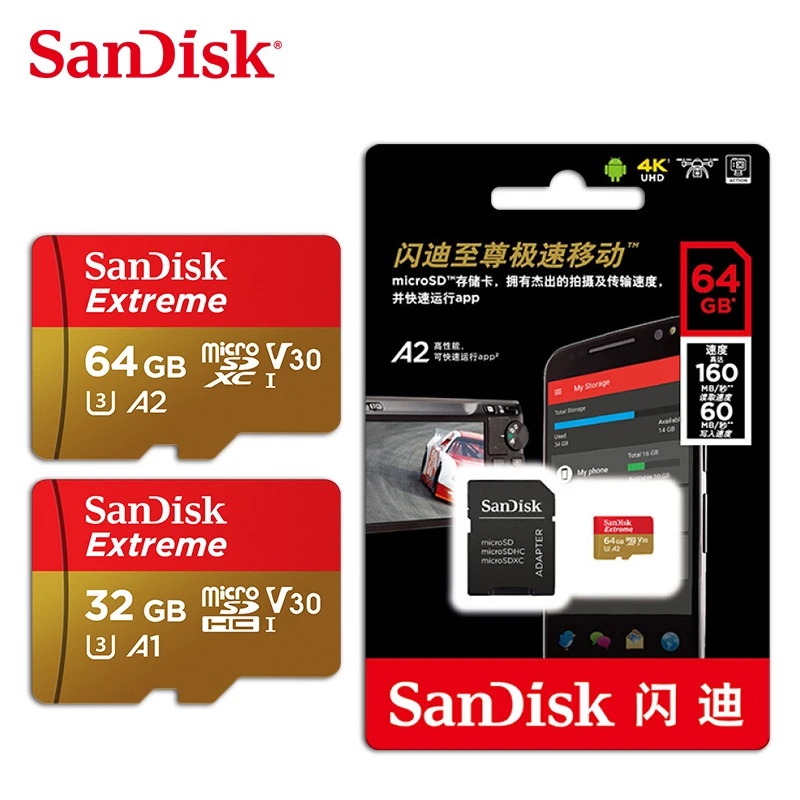 Sandisk Экстрим Micro SD карта 64 Гб профессиональная карта памяти 32 Гб U3 V30 флэш-карта A1 SDHC A2 SDXC TF карта для 4K HD видео
