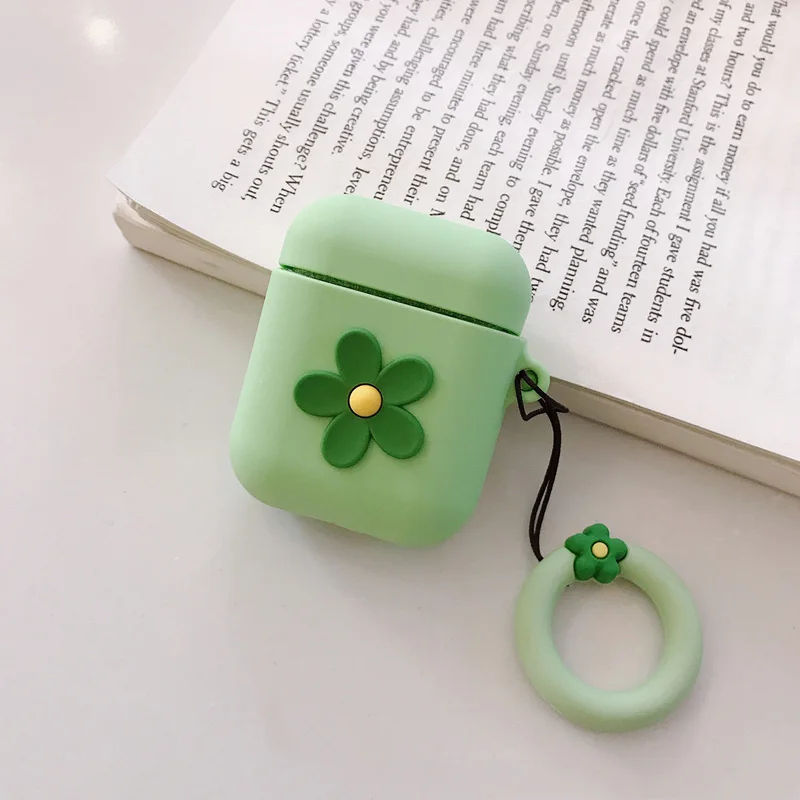 Green Для AirPods чехол милый цветок ключевой ремень чехол для наушников s для Apple Air pods силиконовый чехол беспроводной Bluetooth чехол для наушников коробка - Цвет: Green