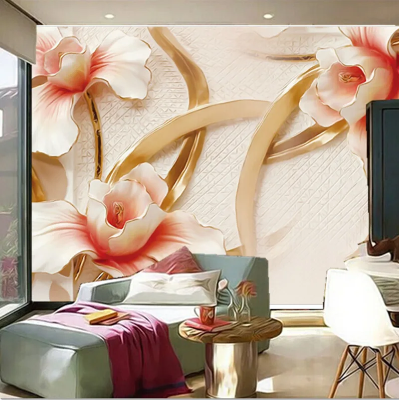 Объемная Большая фреска на заказ три красивые нефритовые обои с резьбой и