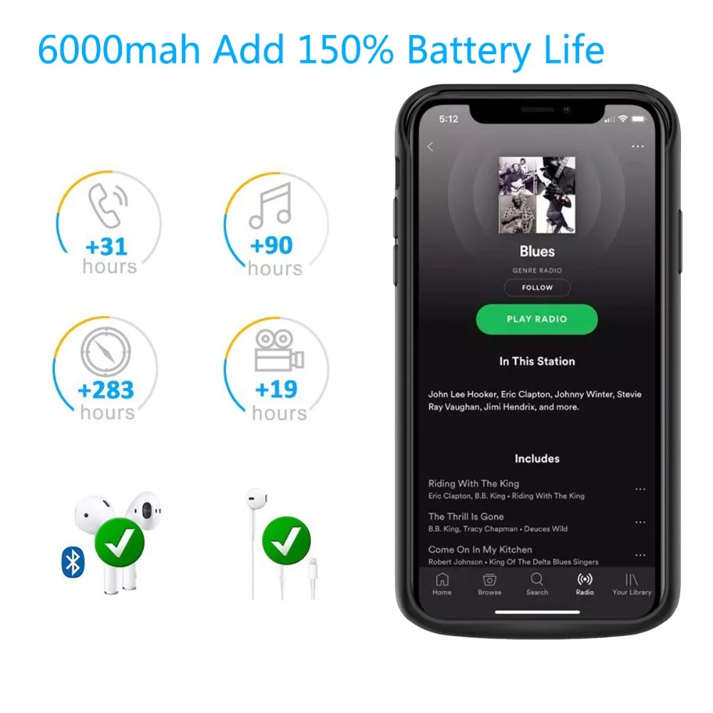 Для iphone Xr XR 2018 чехол для аккумулятора 6000 мАч портативное Внешнее зарядное