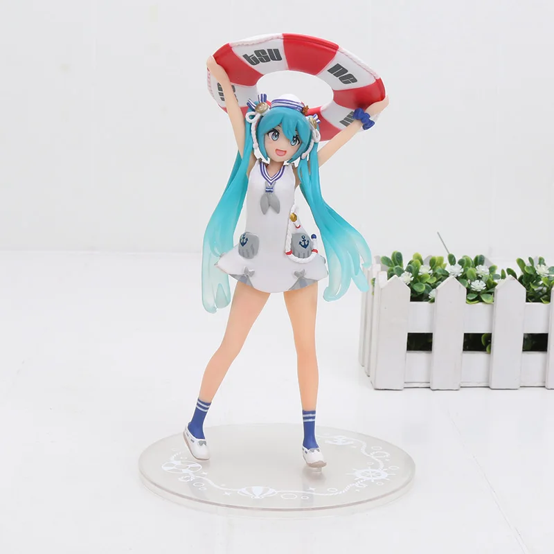 summer miku no box 18 см аниме розовый Хацунэ Мику Сакура Фигурки игрушки Мику спелгоед девушки ПВХ фигурка модель игрушки - Цвет: summer miku no box
