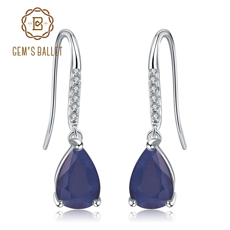 

Серьги женские из серебра 925 пробы с натуральным синим сапфиром