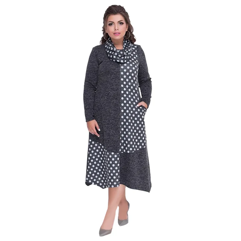 Модное лоскутное платье с волнистым узором в горошек женское элегантное