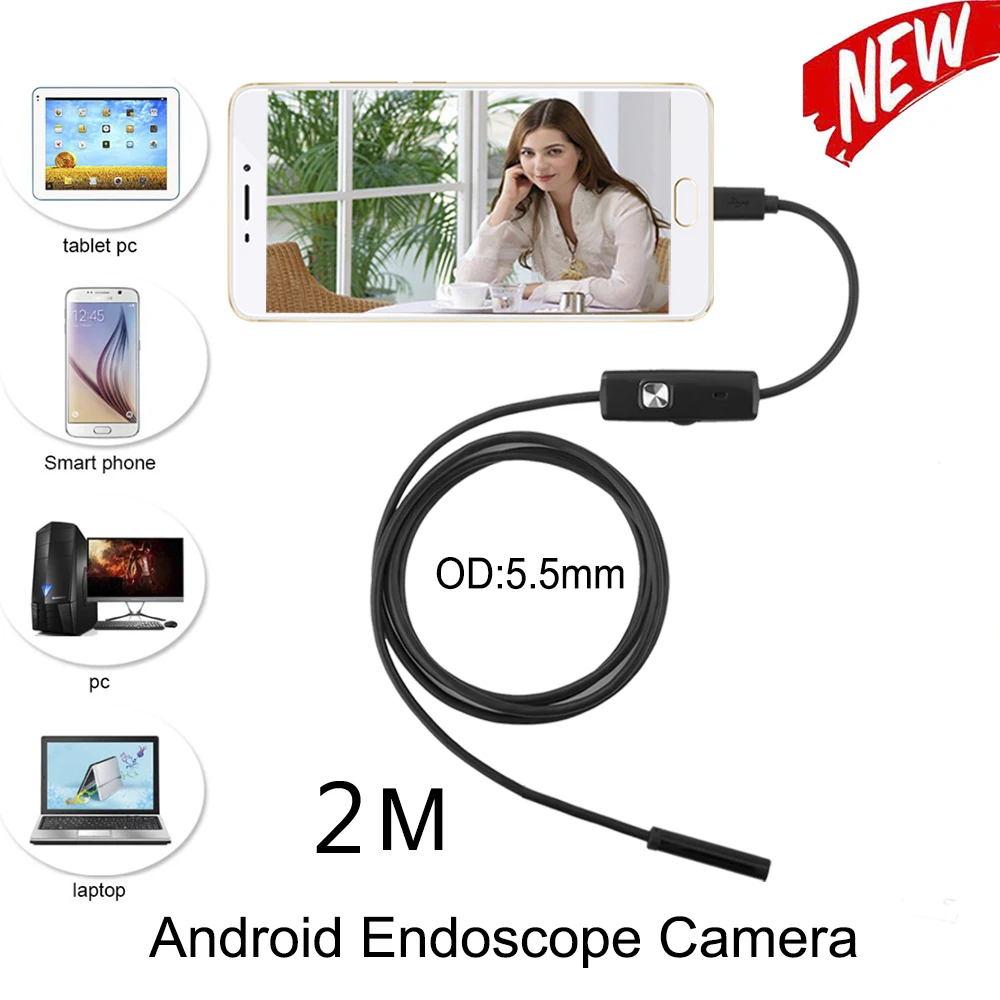 Эндоскоп 5 мм шт. 20 USB Android камера 1/2/5 м гибкая трубка для обнаружения змеи смартфон