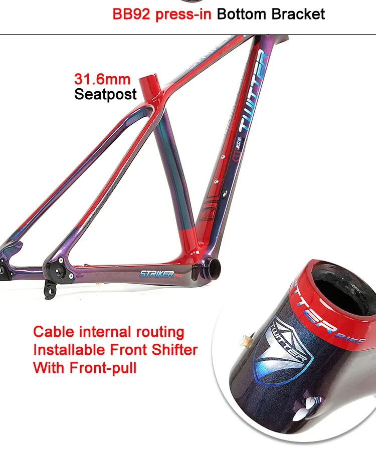 Twitter Strikerpro Discolored Thru-axle Mtb Carbon Frame Gravel Bike Carbon Mtb Frame 29er 27.5er Mountain Bicycle Frames