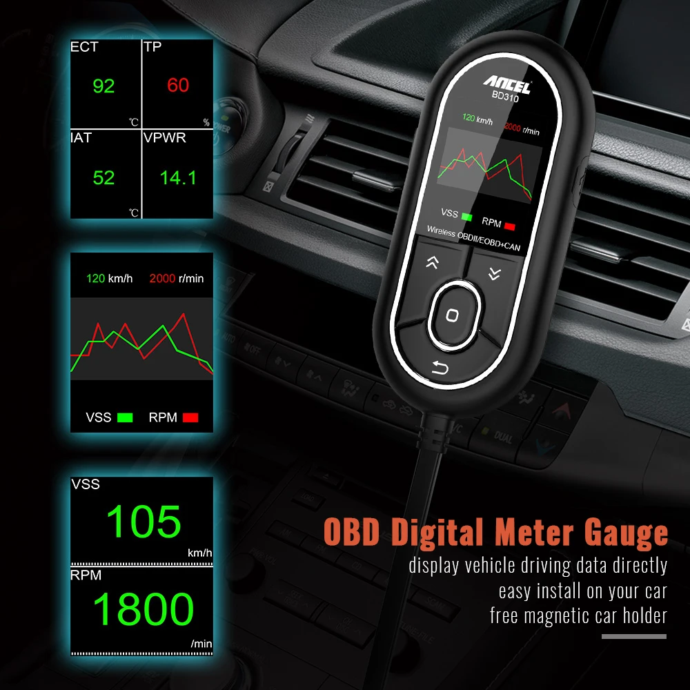 ANCEL BD310 OBD2 сканер Bluetooth Автомобильный 3 в 1 цифровой спидометр автомобиль на доске