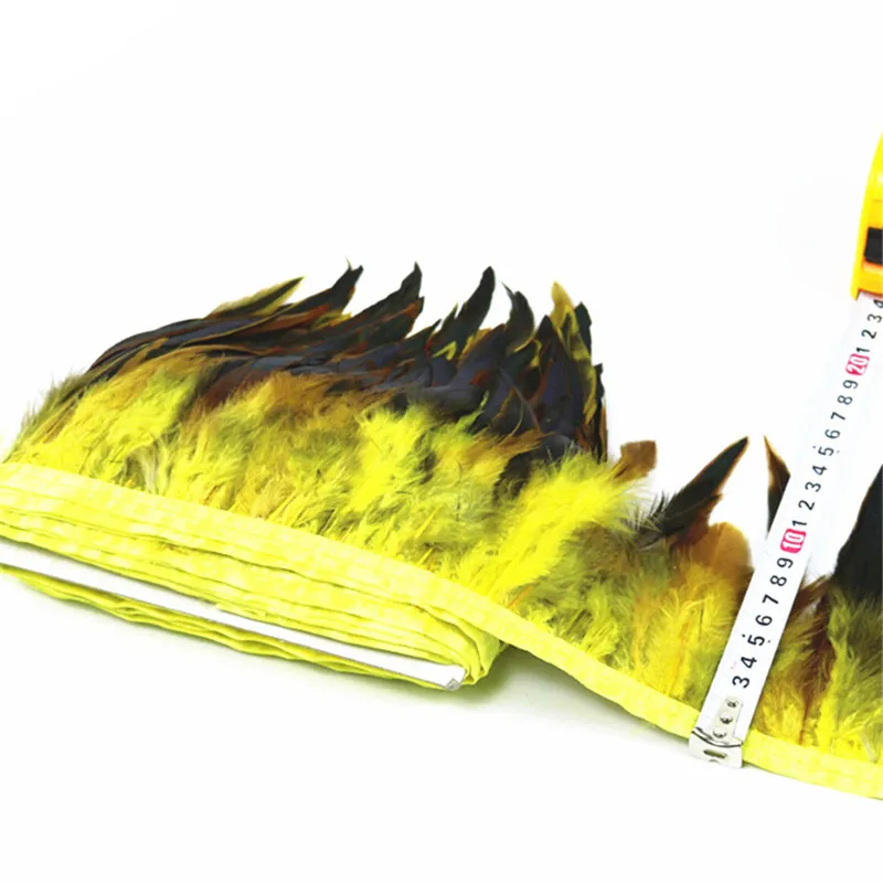Yellow 1 м курица с перьями из хвоста петуха планки ленты платье юбка одежда с бахромой перья фазана для рукоделия ювелирных изделий - Цвет: Yellow