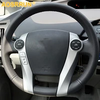 aosrrun hand stitched leather car steering wheel cover for toyota prius 2009 2015 aqua 2014 accessories