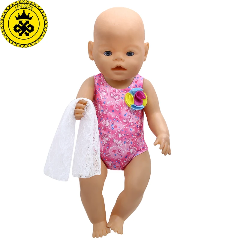 

LIN KUN Baby Doll Clothes Cute Red Swimsuit Bikini + Scarf Suit Fit 43cm Babies born Doll 16-18 inch Doll Accessories T7