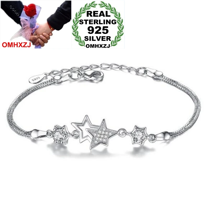 

OMHXZJ Wholesale Romantic Fashion Kpop Woman Girl Party Gift Miracle Star White Purple Zircon 925 Sterling Silver Bracelet SZ104