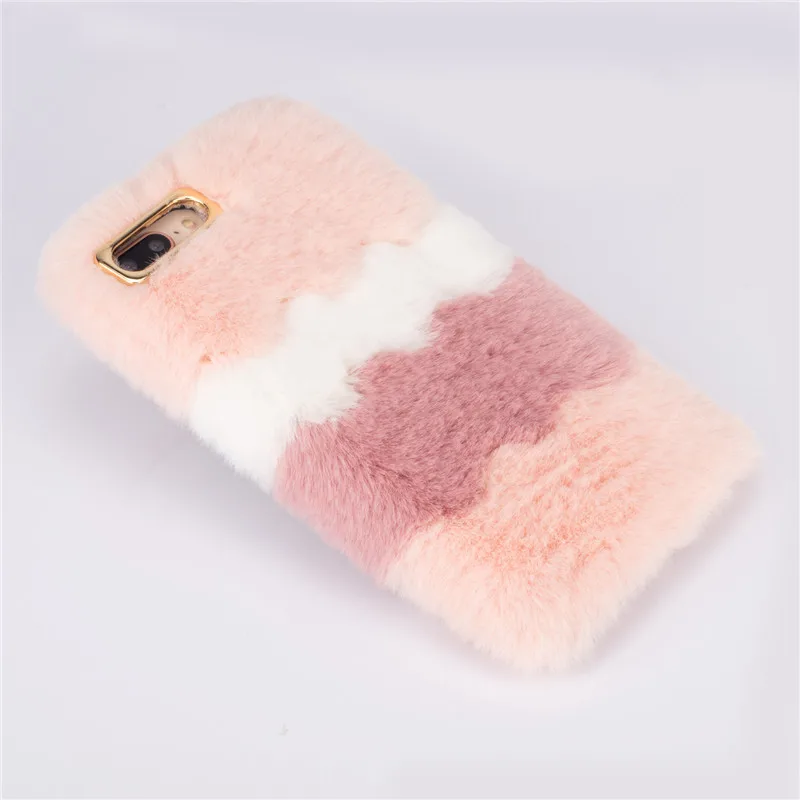Cute Fluffy Rabbit Hair Fur Warm Case For iphone X Xs Max Xr 7 8 6 6s Plus Ice cream bean paste Soft TPU Cover |