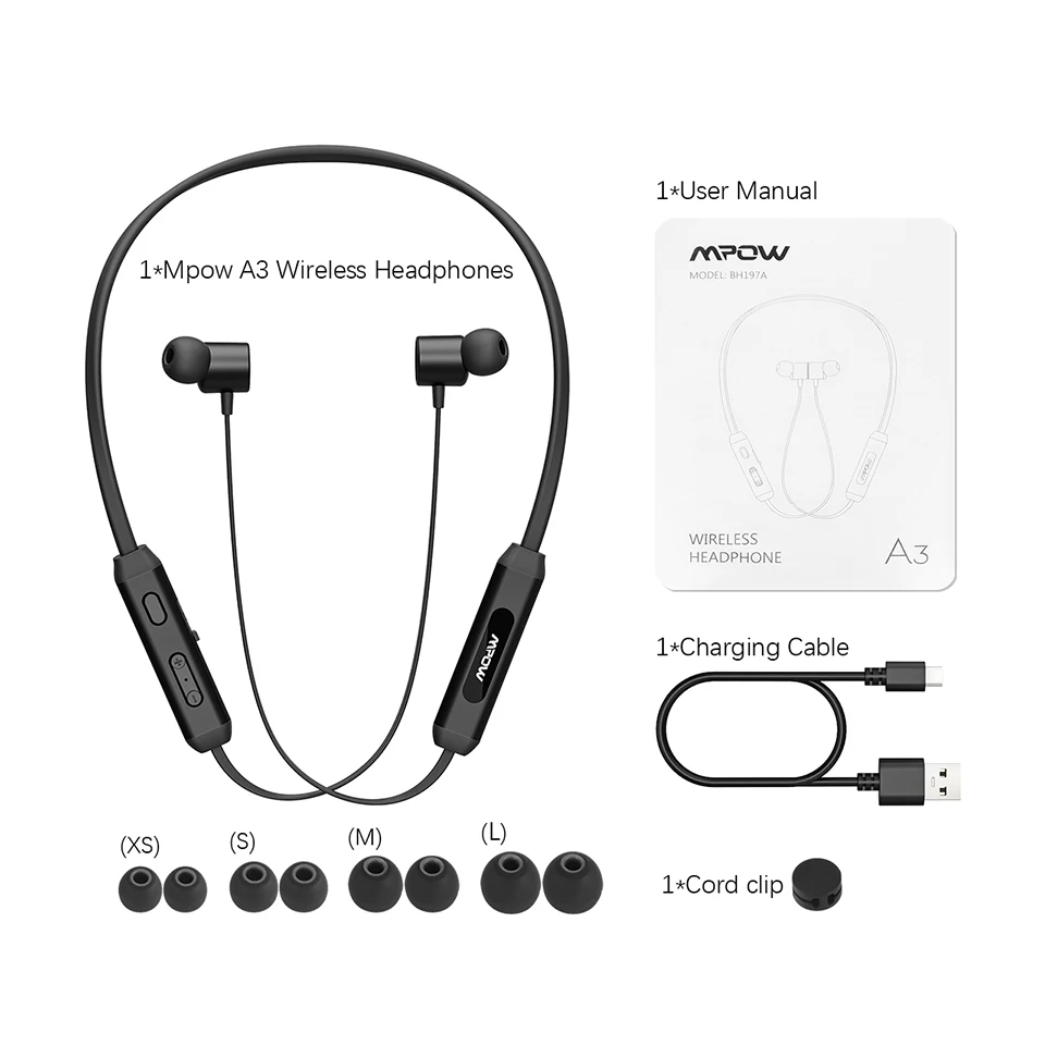 Mpow A3 Bluetooth наушники CVC 6,0 с шумоподавлением магнитные спортивные наушники IPX7 водонепроницаемые беспроводные наушники для занятий спортом