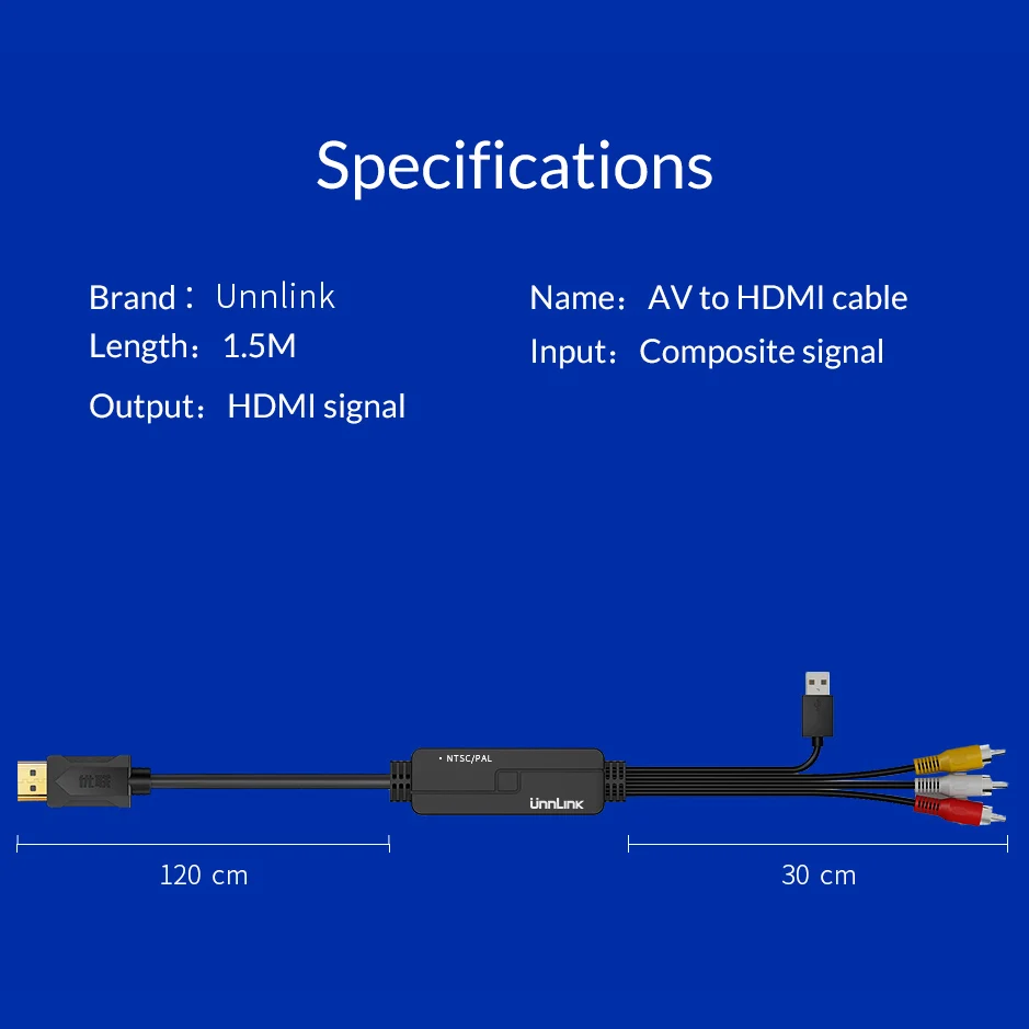 Unnlink RCA/AV к HDMI совместимый кабель преобразователь композитный CVBS адаптер с аудио