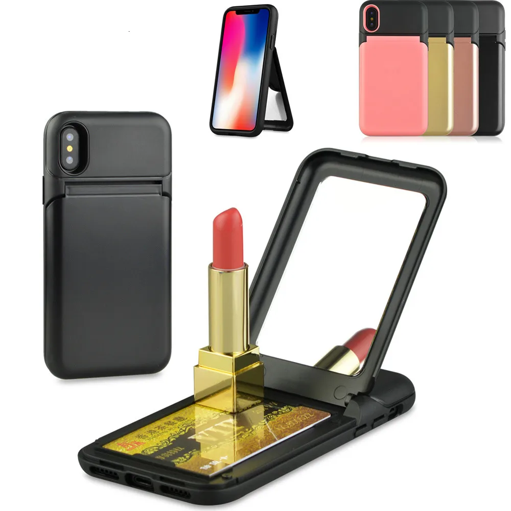 VRSDES Case for iPhone 7 8 7plus 8plus Credit Card Flip Mirror Wallet Women Makeup Cover For iphone X 6s Plus |