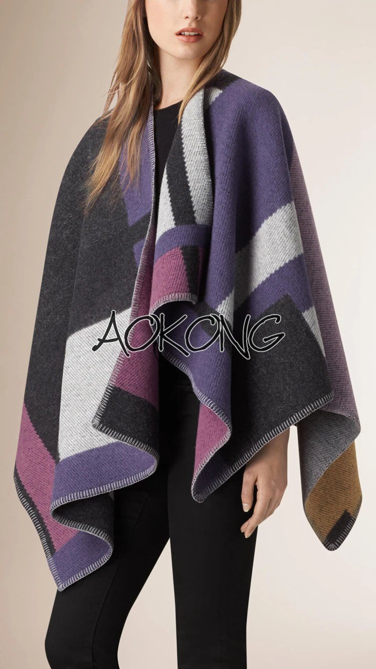 Зимнее Брендовое женское одеяло пончо пальто верхний кашемировый шерстяной шарф