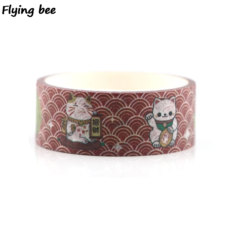 Flyingbee 15 мм X 5 м Бумага васи клейкие ленты Lucky Cat забавная клейкая лента DIY Скрапбукинг Стикеры kawaii маскирующая лента X0334