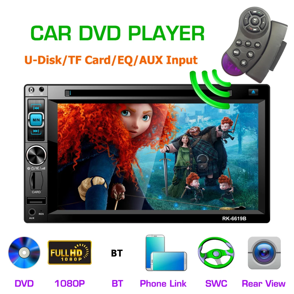 DC12V HD1080P 6,2 дюймов 2DIN автомобильный мультимедийный CD dvd-плеер управление на рулевом колесе fm-радио Bluetooth Hands-free Звонки USB AUX