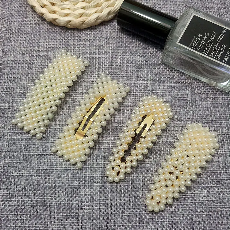 Модные женские элегантные цветные жемчужные геометрические зажимы для волос из