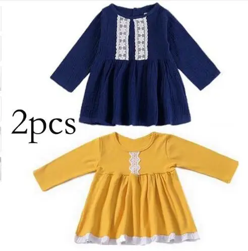 2pcs Dresses Топы для маленьких девочек; футболки с оборками и воротником в стиле ретро; блузки с цветочным узором для девочек; детская блузка для девочек; одежда с цветочным принтом; детская верхняя одежда - Цвет: 2pcs Dresses