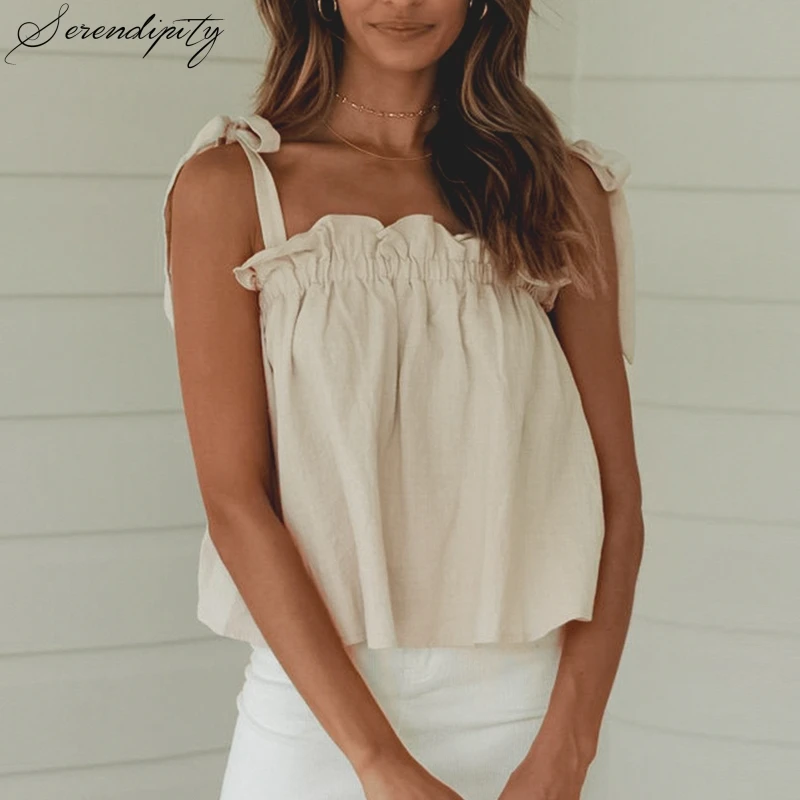 SRDP женский топ на бретельках с рюшами каждый день летний шнуровке укороченный caims