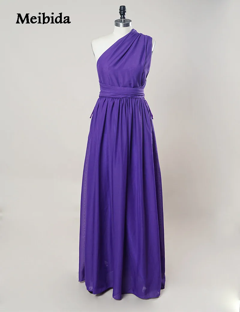 Элегантный одно плечо Фиолетовый Вечерние платья Длинные шифон Pleat крест накрест