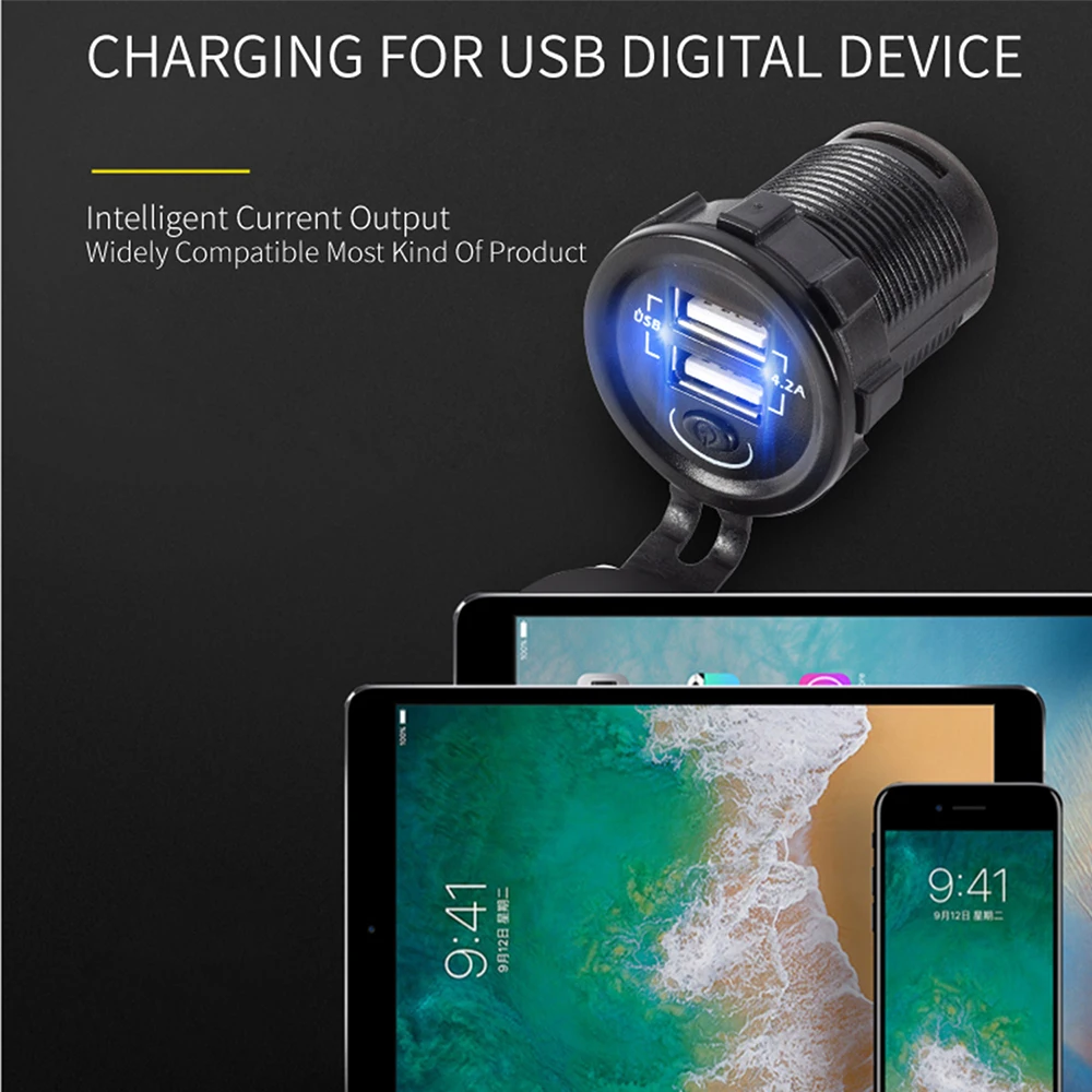 12 24 в 2 1 + 2.1A двойной USB зарядное устройство адаптер питания Выходное для мотоцикла