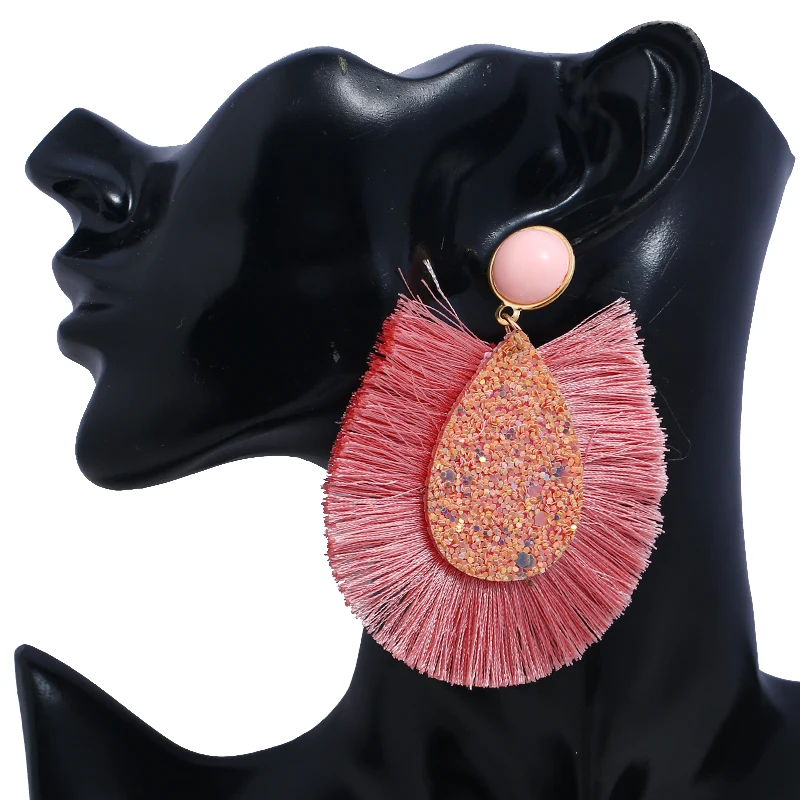 Bohemia Tassel Earrings Women 7 Colors Big Fringe Dangle Fashion Jewelry Gift Water Drop Sequin Boho boucle d'oreille | Украшения и