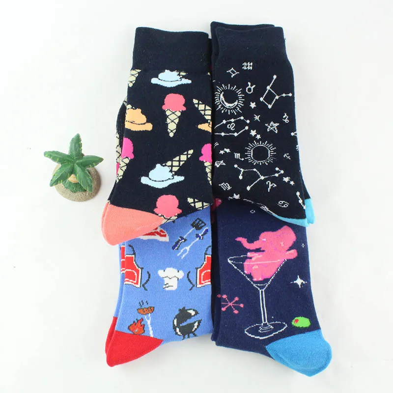 Classic Creative Harajuku Skateboard Socks Men Ice Cream Elephant Funny Socks Men Personality Hip Hop Calcetines Hombre Sox images - 6