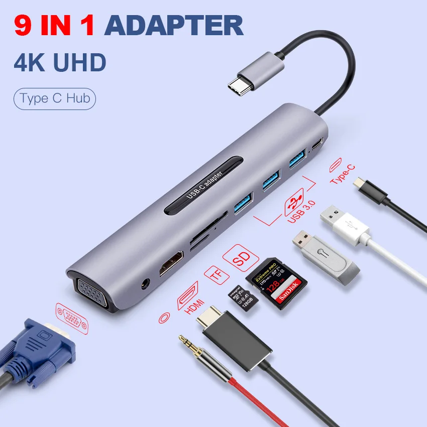 Адаптер концентратор типа C в HDMI адаптер 4K USB 3 1 VGA 60 Гц для Macbook Huawei p20 с PD зарядки SD