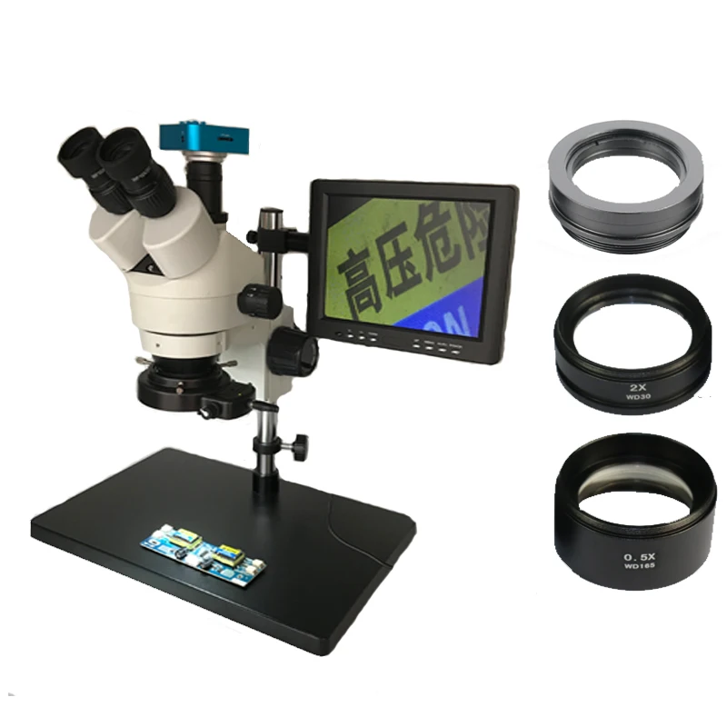 

20MP HDMI USB TF card digital microscope camera+3.5X-90X Simul Focal Trinocular stereo microscope +8"lcd monitor+144 lights