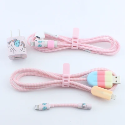 style 8 Мороженое милый мультфильм USB кабель наушники протектор набор с кабелем Стикеры для намотки Спиральный шнур протектор для iphone - Цвет: style 8