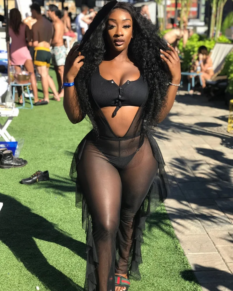 Hirigin Sexy Mesh Bikini Cover Up Women One Piece Jumpsuit New Bandage Solid Beach Outwear Suit Summer Ruffles Bathing Suit