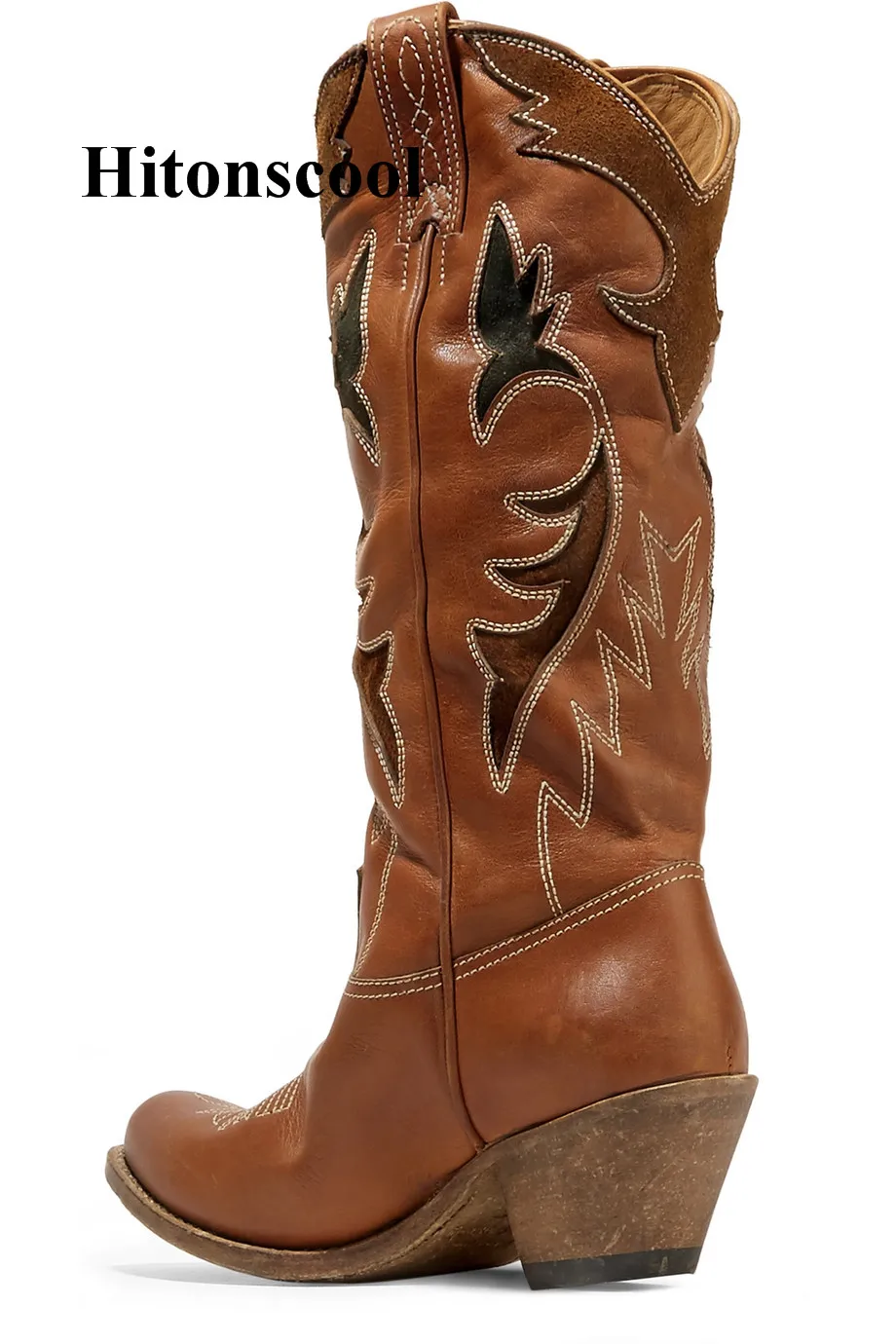 Новый стиль коричневые кожаные сапоги до середины икры Botas Mujer Винтажная обувь с