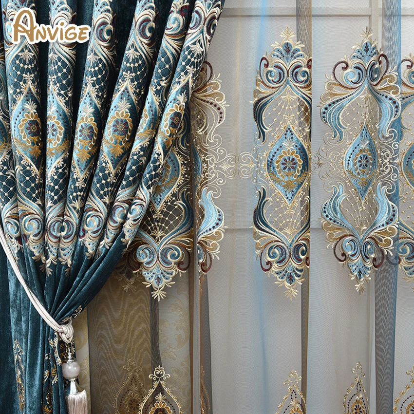 Anvige Европейский синий цвет королевский люкс шторы для спальня окна Гостиная