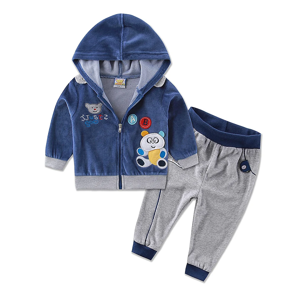 

2021 New arrival velour spring children clothing set casual outfits baby girls twinset Toddler 2 pieces blouse+pants for boys