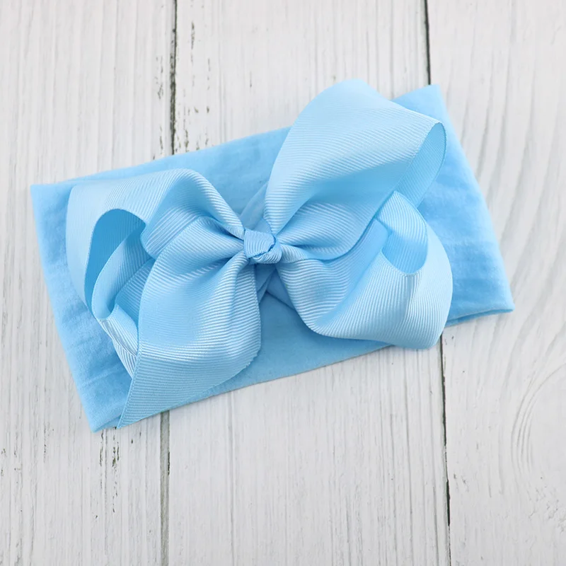 Light Blue Детская повязка на голову, бант, нейлон для девочек, ободки для девочек, новорожденных с бантами, бандо, Bebe Fille, головной убор, детский тюрбан, бант - Цвет: Light Blue