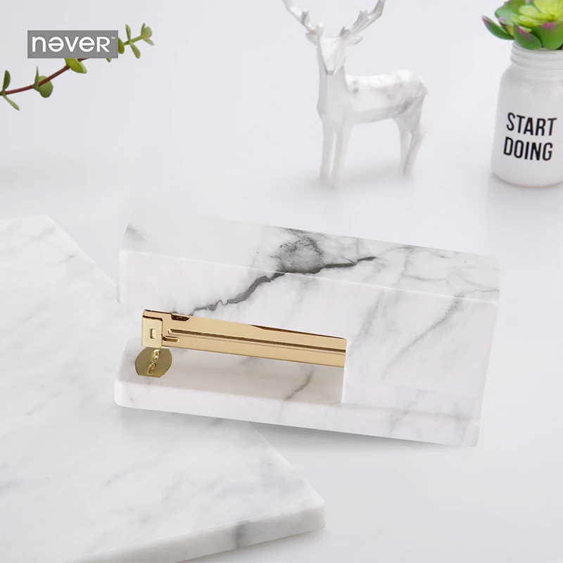 Ручной степлер с надписью Never Marble Модный Золотой металлический акрил Офисные