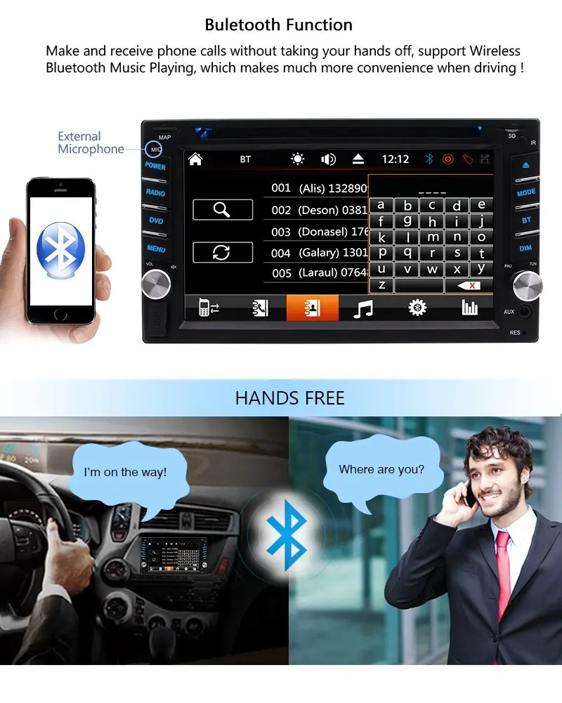 Bluetooth автомобильный без gps стерео в тире 1080P DVD CD плеер Автомобильный аудио 2 Din 6
