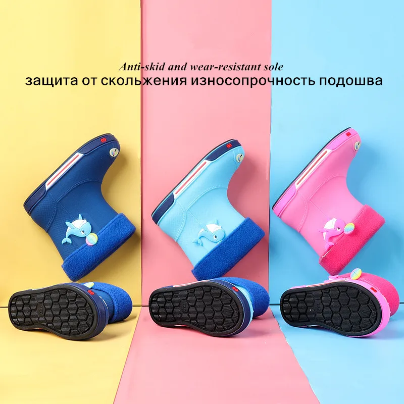 Детская обувь для дождливой погоды; классические модные детские резиновые сапоги из пвх; детская Водонепроницаемая теплая обувь с рисунком для мальчиков и девочек; Clj058