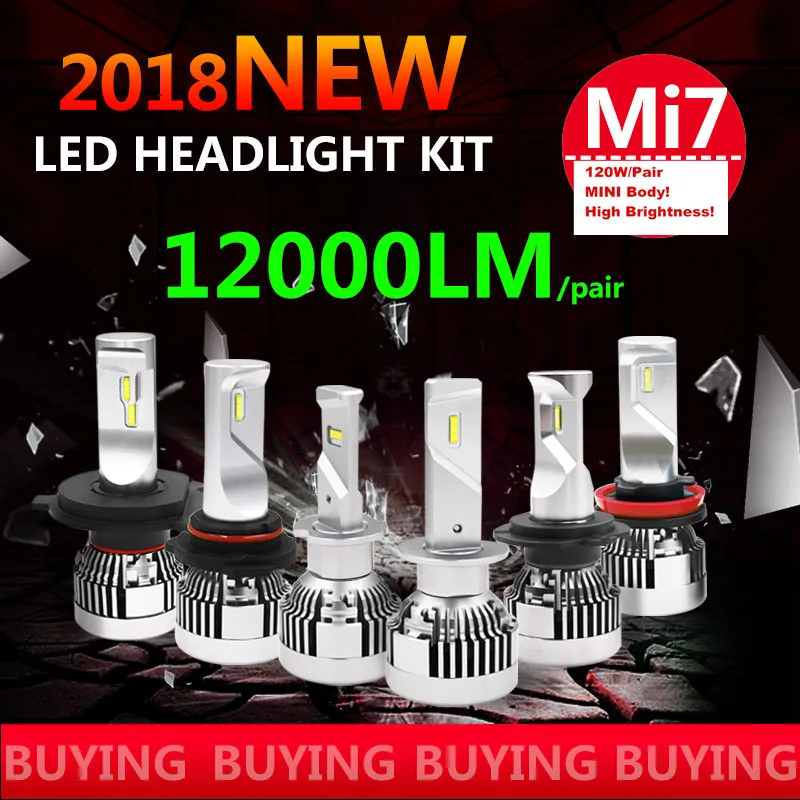 

2x High bright H7 LED Headlight H7 H11 H4 Hi Lo Beam 120W 12000LM LED Kit for All Cars Truck Lighting W/ External Canbus Driver