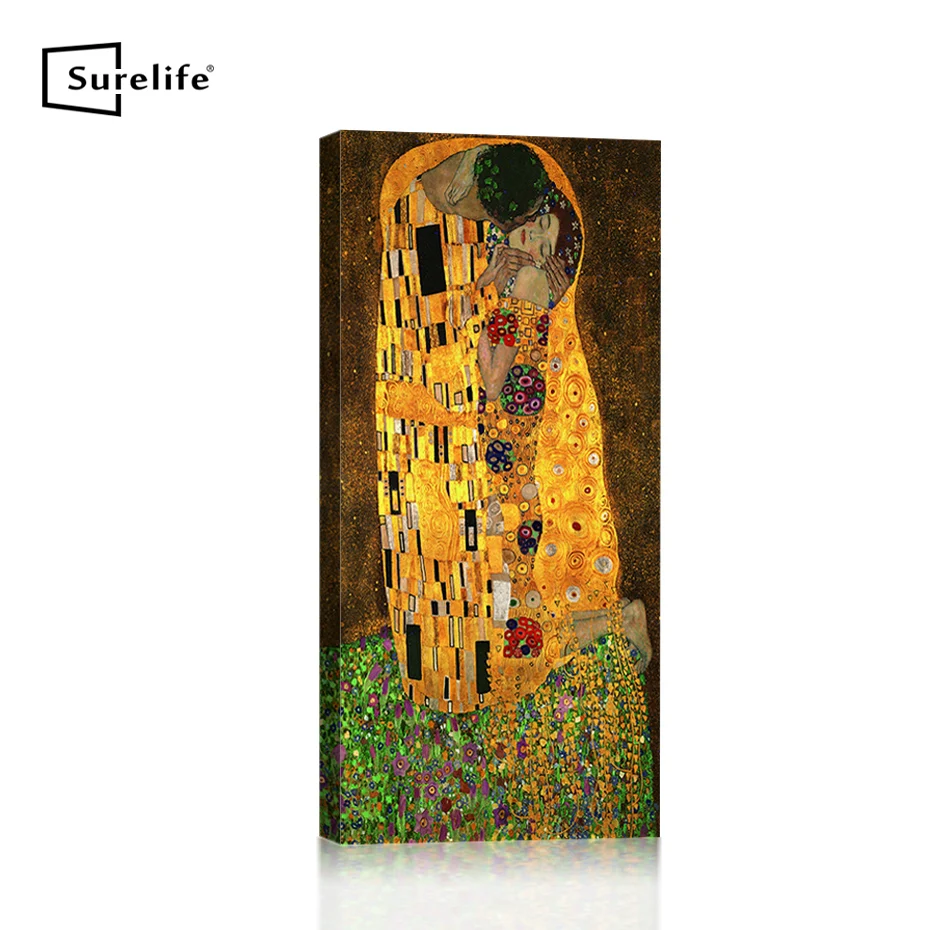 Классический Gustav Klimt классический поцелуй Холст Картина DIY твердая деревянная рамка растягивается плакат печать стены искусства картины декор для входа
