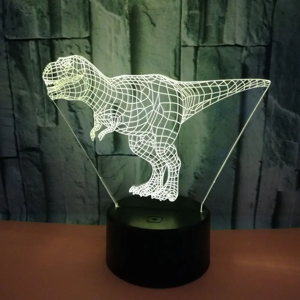 Динозавр 3D LED иллюзия Лампа 7 цветов Изменение сенсорной базы Usb ночник украшение